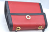 Authentic CELINE Vintage Hand Bag Purse Leather Red Navy 8445G