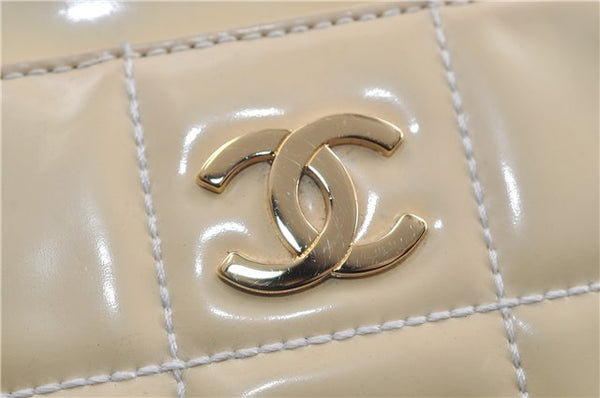 Authentic CHANEL Enamel Chocolate Bar Chain Shoulder Tote Bag Ivory 8447D