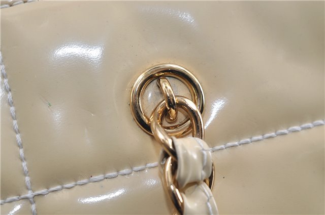 Authentic CHANEL Enamel Chocolate Bar Chain Shoulder Tote Bag Ivory 8447D