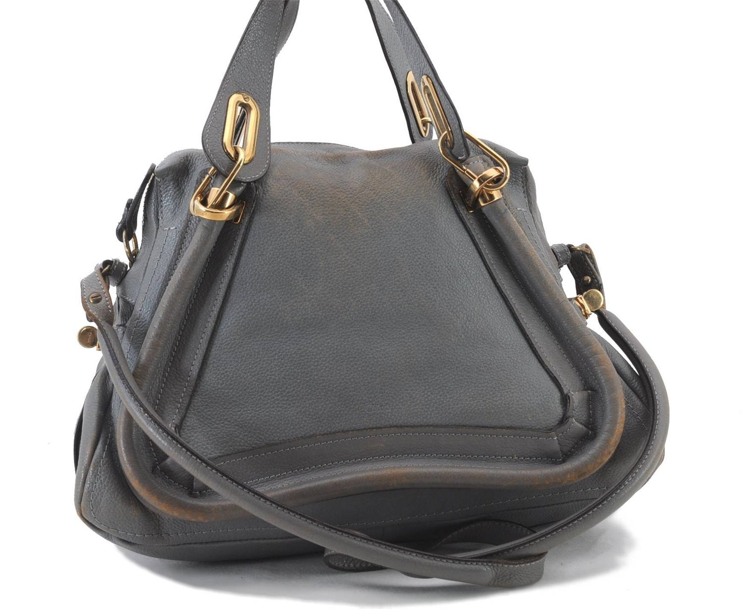 Authentic Chloe Paraty 2Way Shoulder Hand Bag Purse Gray 8449C