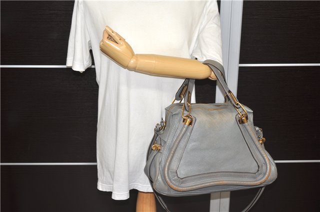 Authentic Chloe Paraty 2Way Shoulder Hand Bag Purse Gray 8449C