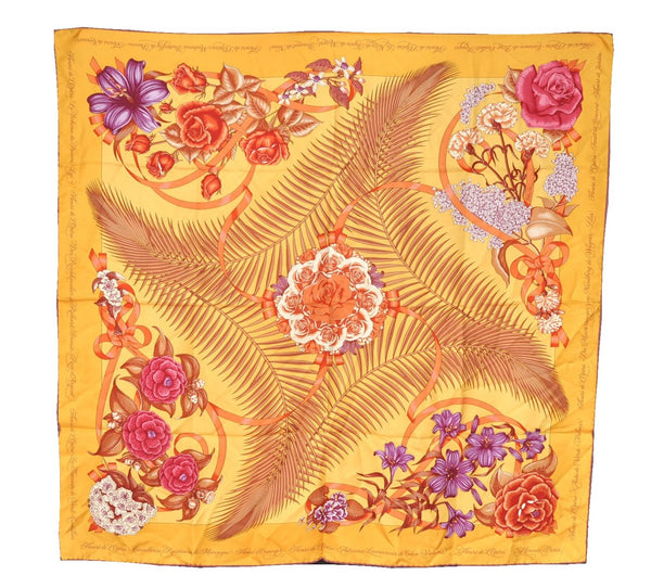 Authentic HERMES Carre 90 Scarf "Fleurs de L'Opera" Silk Purple Yellow 8453F