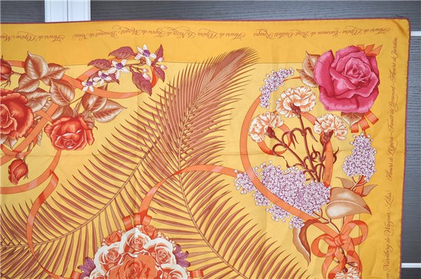 Authentic HERMES Carre 90 Scarf "Fleurs de L'Opera" Silk Purple Yellow 8453F