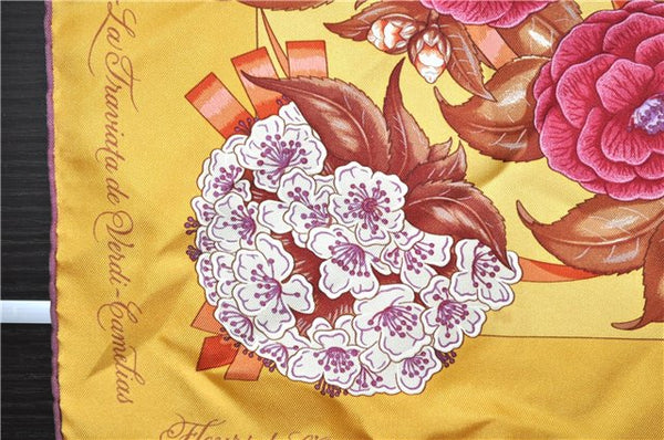 Authentic HERMES Carre 90 Scarf "Fleurs de L'Opera" Silk Purple Yellow 8453F