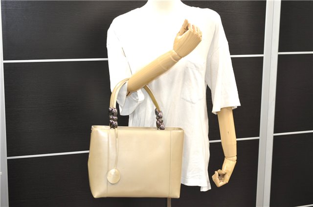 Authentic Christian Dior Maris Pearl Shoulder Tote Bag Enamel Ivory 8454D