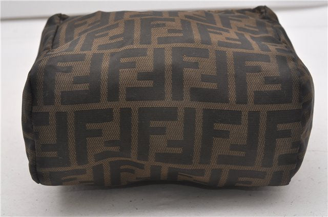 Authentic FENDI Zucca Hand Bag Pouch Purse Nylon Leather Brown 8457F