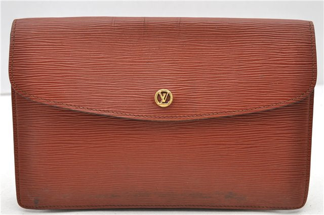 Authentic LOUIS VUITTON Epi Montaigne 27 Clutch Bag Brown M52653 LV 8472C