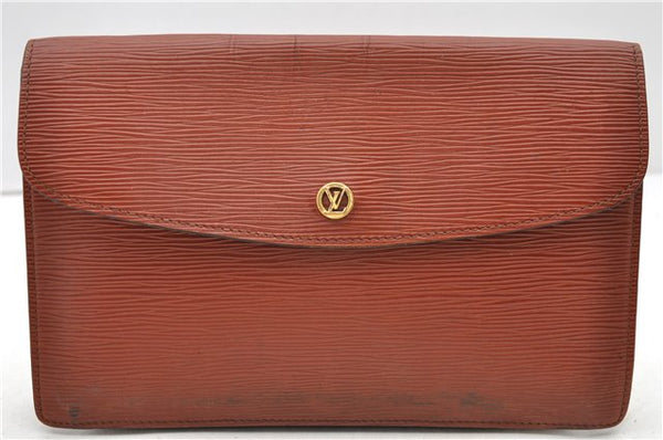 Authentic LOUIS VUITTON Epi Montaigne 27 Clutch Bag Brown M52653 LV 8472C