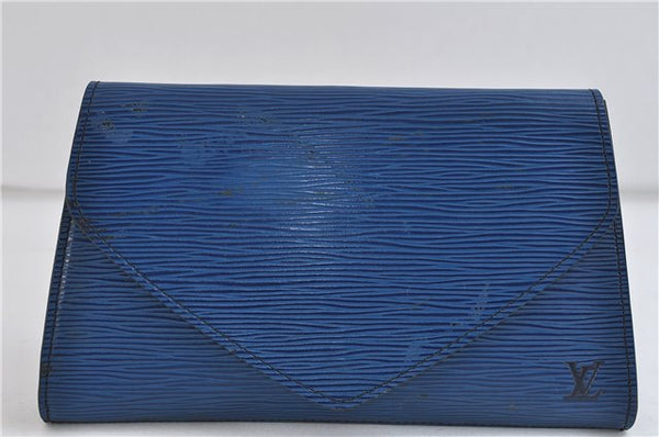 Authentic LOUIS VUITTON Epi Arts Deco Clutch Bag Blue M52635 LV 8473C