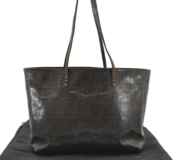 Authentic FENDI Zucca Shoulder Tote Bag PVC Brown 8473D