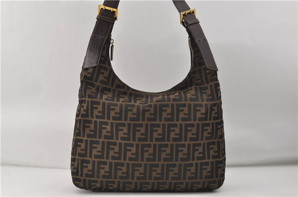 Authentic FENDI Zucca Shoulder Tote Bag Nylon Leather Brown 8474D