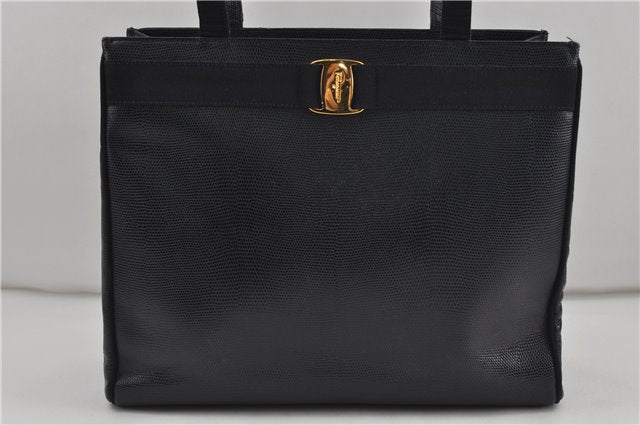 Authentic Salvatore Ferragamo Vara Leather Shoulder Tote Bag Navy Blue SF 8482D
