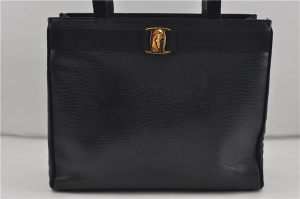 Authentic Salvatore Ferragamo Vara Leather Shoulder Tote Bag Navy Blue SF 8482D