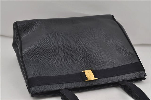 Authentic Salvatore Ferragamo Vara Leather Shoulder Tote Bag Navy Blue SF 8482D