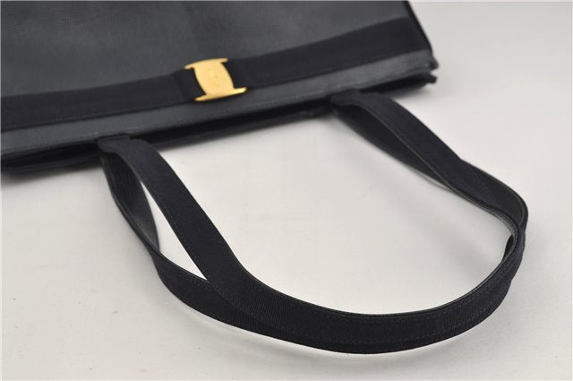 Authentic Salvatore Ferragamo Vara Leather Shoulder Tote Bag Navy Blue SF 8482D