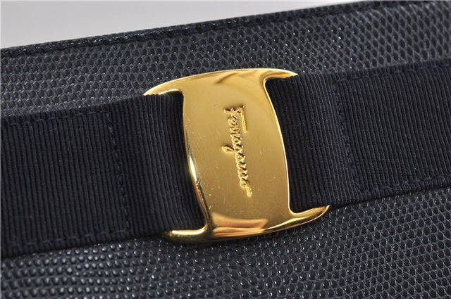Authentic Salvatore Ferragamo Vara Leather Shoulder Tote Bag Navy Blue SF 8482D
