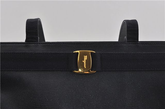 Authentic Salvatore Ferragamo Vara Leather Shoulder Tote Bag Navy Blue SF 8482D