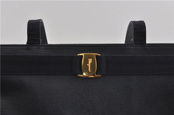 Authentic Salvatore Ferragamo Vara Leather Shoulder Tote Bag Navy Blue SF 8482D