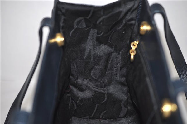 Authentic Salvatore Ferragamo Vara Leather Shoulder Tote Bag Navy Blue SF 8482D