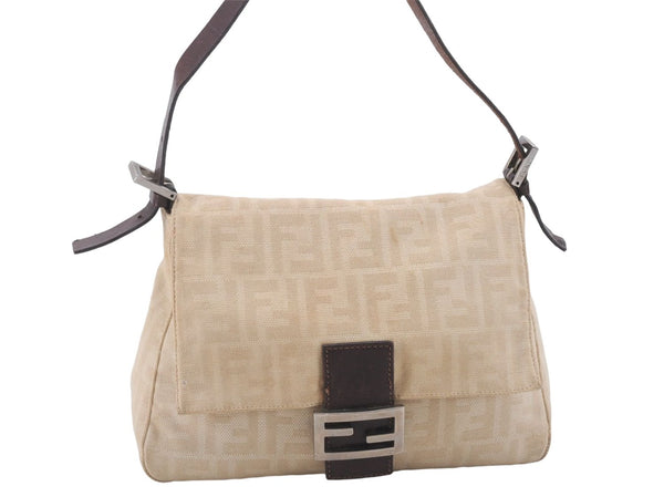 Authentic FENDI Zucca Mamma Baguette Shoulder Bag Canvas Leather Beige 8491D