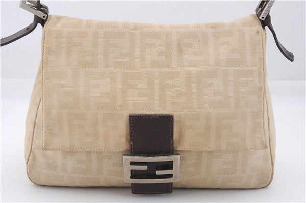 Authentic FENDI Zucca Mamma Baguette Shoulder Bag Canvas Leather Beige 8491D