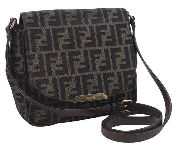 Authentic FENDI Zucca Shoulder Cross Body Bag Nylon Leather Brown 8492D