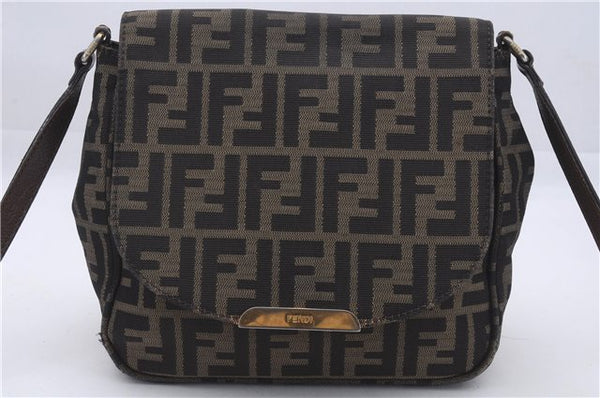 Authentic FENDI Zucca Shoulder Cross Body Bag Nylon Leather Brown 8492D