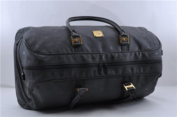 Authentic MCM Visetos PVC Leather 2Way Travel Boston Bag Black 8503C