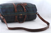 Auth POLO Ralph Lauren Vintage Check PVC Leather Travel Boston Bag Green 8504C