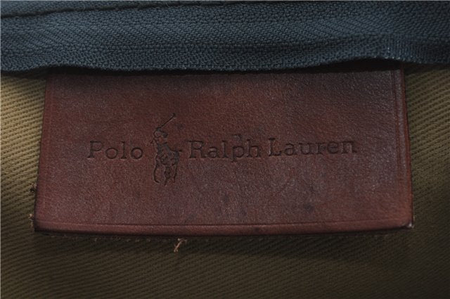 Auth POLO Ralph Lauren Vintage Check PVC Leather Travel Boston Bag Green 8504C