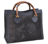 Authentic GUCCI Bamboo Tote Hand Bag Suede Leather Navy Blue 8508C