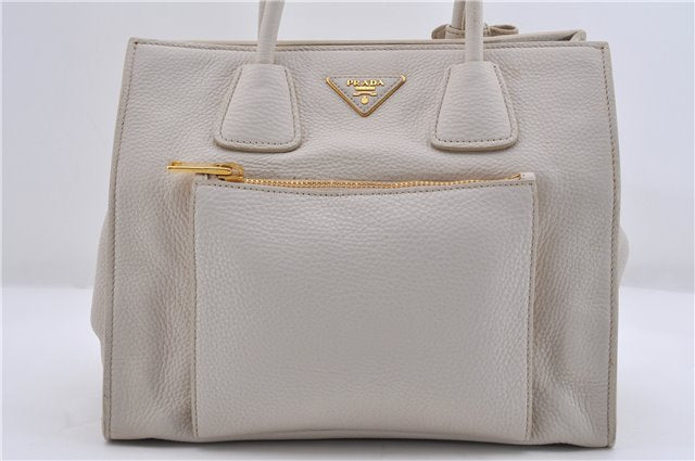 Authentic PRADA Leather 2Way Shoulder Hand Bag White 8508D