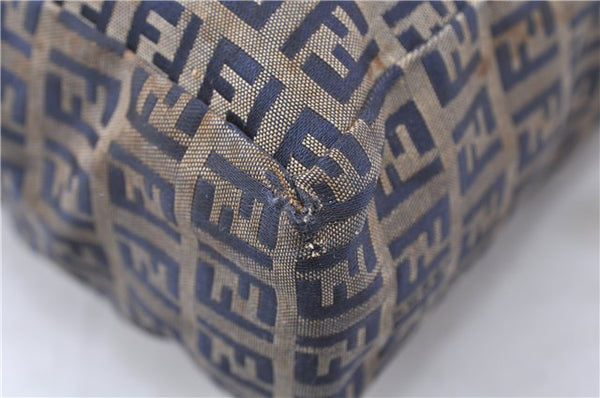 Authentic FENDI Zucchino Tote Bag Canvas Leather Blue 8510C