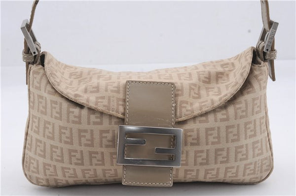 Auth FENDI Zucchino Mamma Baguette Shoulder Hand Bag Canvas Leather Beige 8510D