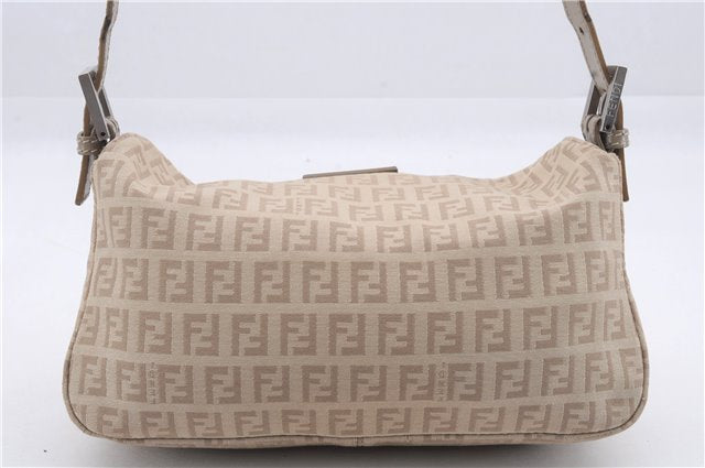 Auth FENDI Zucchino Mamma Baguette Shoulder Hand Bag Canvas Leather Beige 8510D