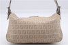 Auth FENDI Zucchino Mamma Baguette Shoulder Hand Bag Canvas Leather Beige 8510D