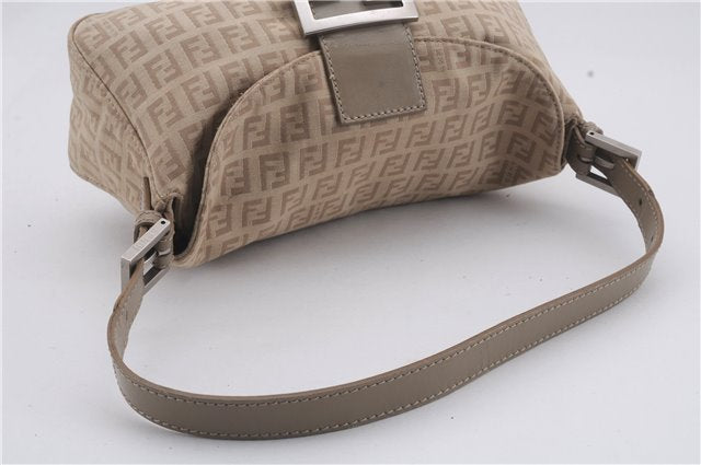 Auth FENDI Zucchino Mamma Baguette Shoulder Hand Bag Canvas Leather Beige 8510D