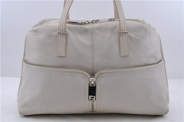 Authentic FENDI Shoulder Tote Bag Leather Ivory 8521C