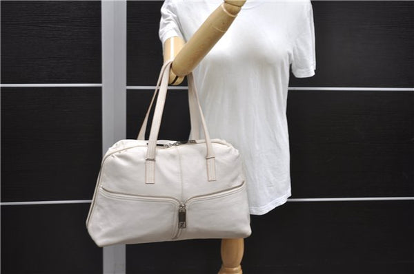 Authentic FENDI Shoulder Tote Bag Leather Ivory 8521C