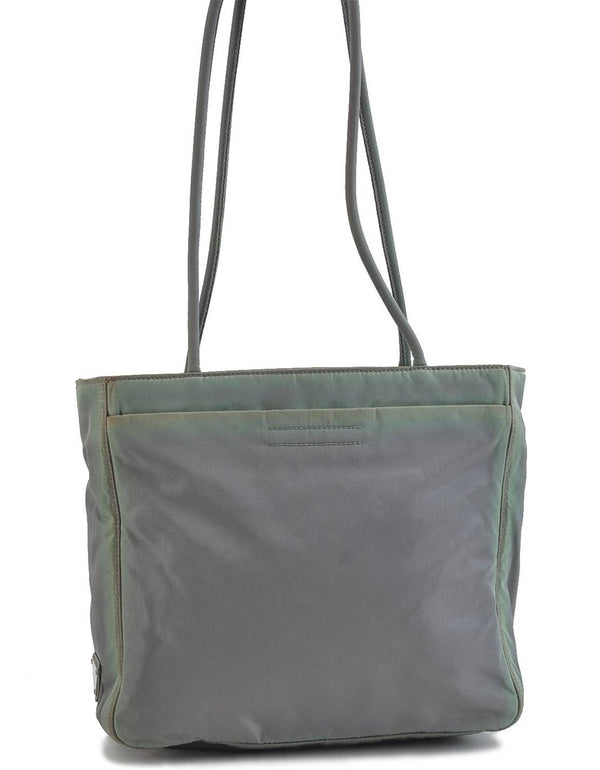 Authentic PRADA Nylon Tote Hand Bag Green Gray 8522C