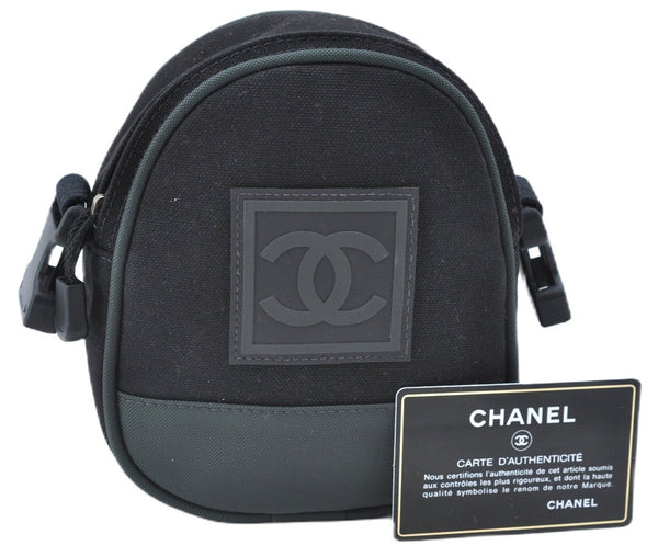 Authentic CHANEL Sports Line CC Logo Clutch Bag Pouch Canvas Black Khaki 8525D