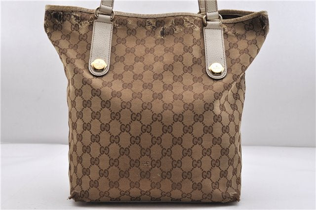 Authentic GUCCI Vintage Shoulder Tote Bag GG Canvas Leather Brown 8527C