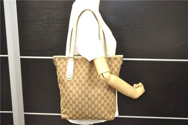 Authentic GUCCI Vintage Shoulder Tote Bag GG Canvas Leather Brown 8527C