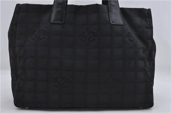 Authentic CHANEL New Travel Line Shoulder Tote Bag Nylon Leather Black 8528D