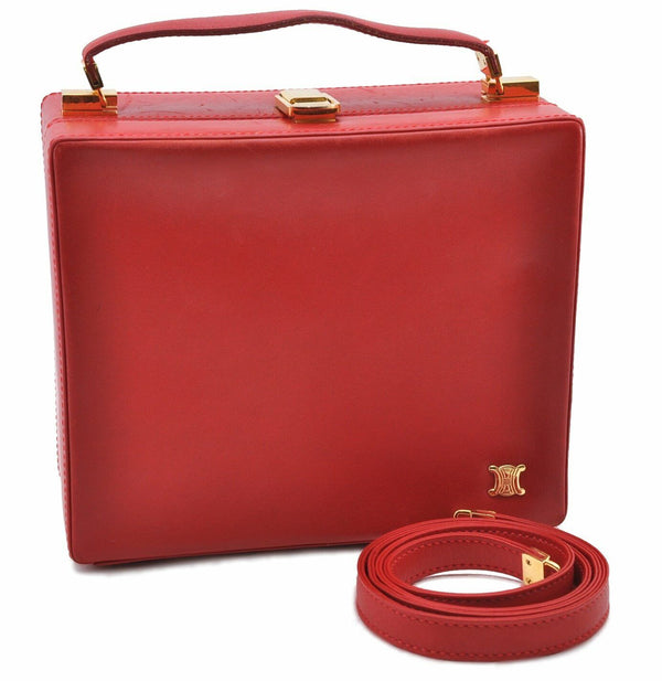 Authentic CELINE 2Way Hand Shoulder Bag Leather Red 8529A