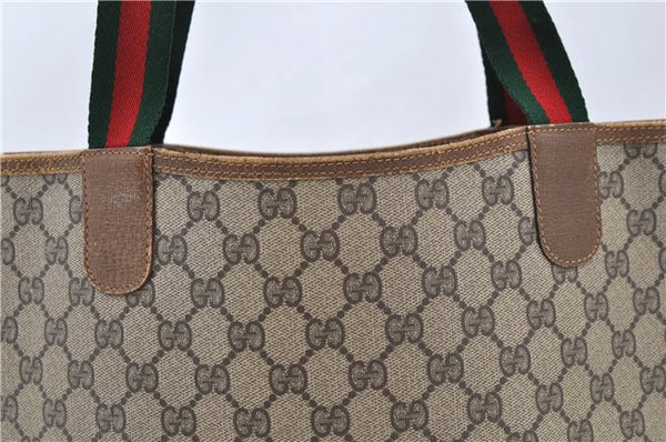 Authentic GUCCI Web Sherry Line Shoulder Tote Bag GG PVC Leather Brown 8530C