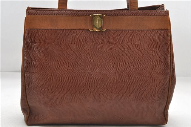Authentic Salvatore Ferragamo Vara Leather Shoulder Tote Bag Brown SF 8533D