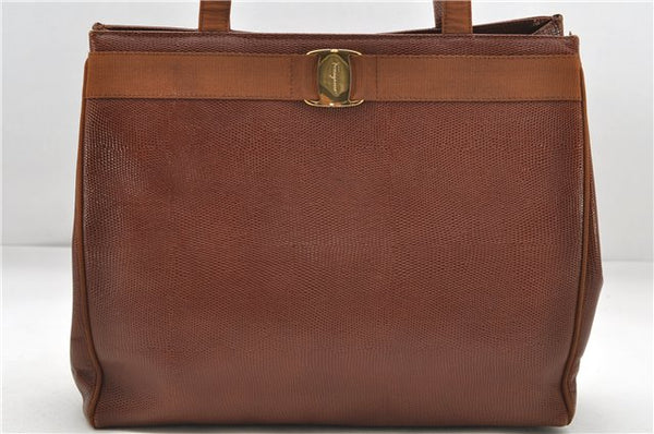 Authentic Salvatore Ferragamo Vara Leather Shoulder Tote Bag Brown SF 8533D