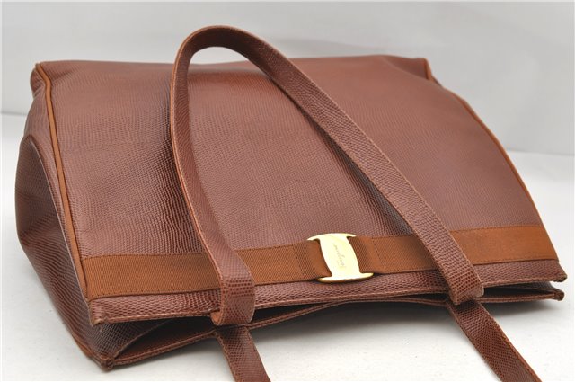 Authentic Salvatore Ferragamo Vara Leather Shoulder Tote Bag Brown SF 8533D
