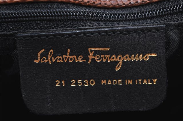 Authentic Salvatore Ferragamo Vara Leather Shoulder Tote Bag Brown SF 8533D